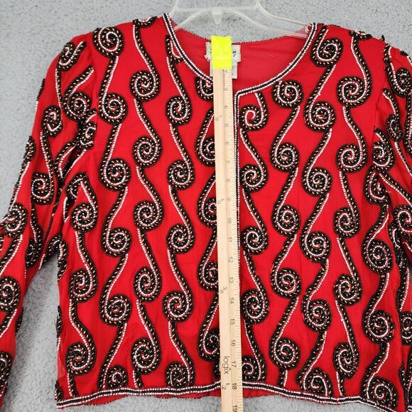 Vintage Stenay Beaded 100% Silk Jacket Mardi Gras Red Black Size PL - Picture 9 of 16